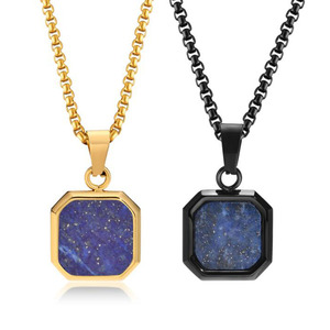 Natural Onyx <strong>Sodalite</strong> Turquoise Stone Jewelry 18K Gold Plated Stainless Steel Women Men Geometric Square Pendant <strong>Necklace</strong> - Product Image 2