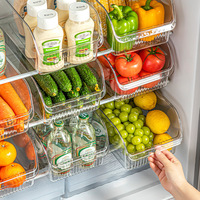 Transparante koelkast organizers met handvat, opbergbak voor groenten, fruit en dranken