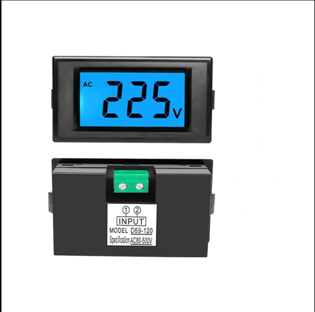 D69-120 20 voltmeter with green backlit and back cover AC 80-500V LCD Digital Display voltage meter D85-120