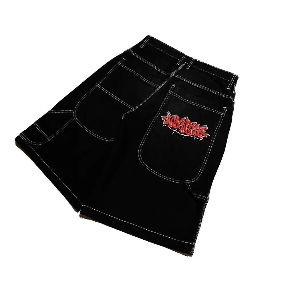Hersteller Custom Männer Frauen Unisex Long Shorts Y2K Back Pocket Stickerei Flared Jorts Dreiviertel hose für Männer
