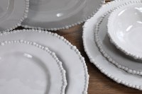 Service de table en mélamine élégant et durable, blanc nacré, bord perlé, assiettes, couverts pour la maison, mariage, fête, restaurant, mise en place de table