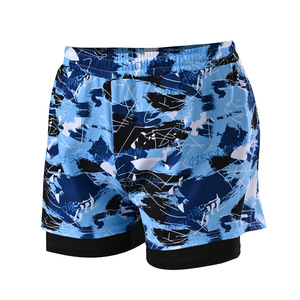 Short de bain à double couche à séchage rapide pour hommes, short de plage imprimé, taille adulte L, bleu, vert, jaune - Product Image 5