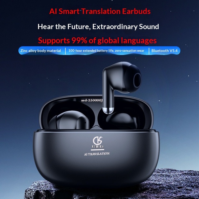 J02AI Intelligent ENC Noise Reduction Ultra-low Extended Life Stereo for 5.4 Multi-language Translation In-Ear LED Headset
