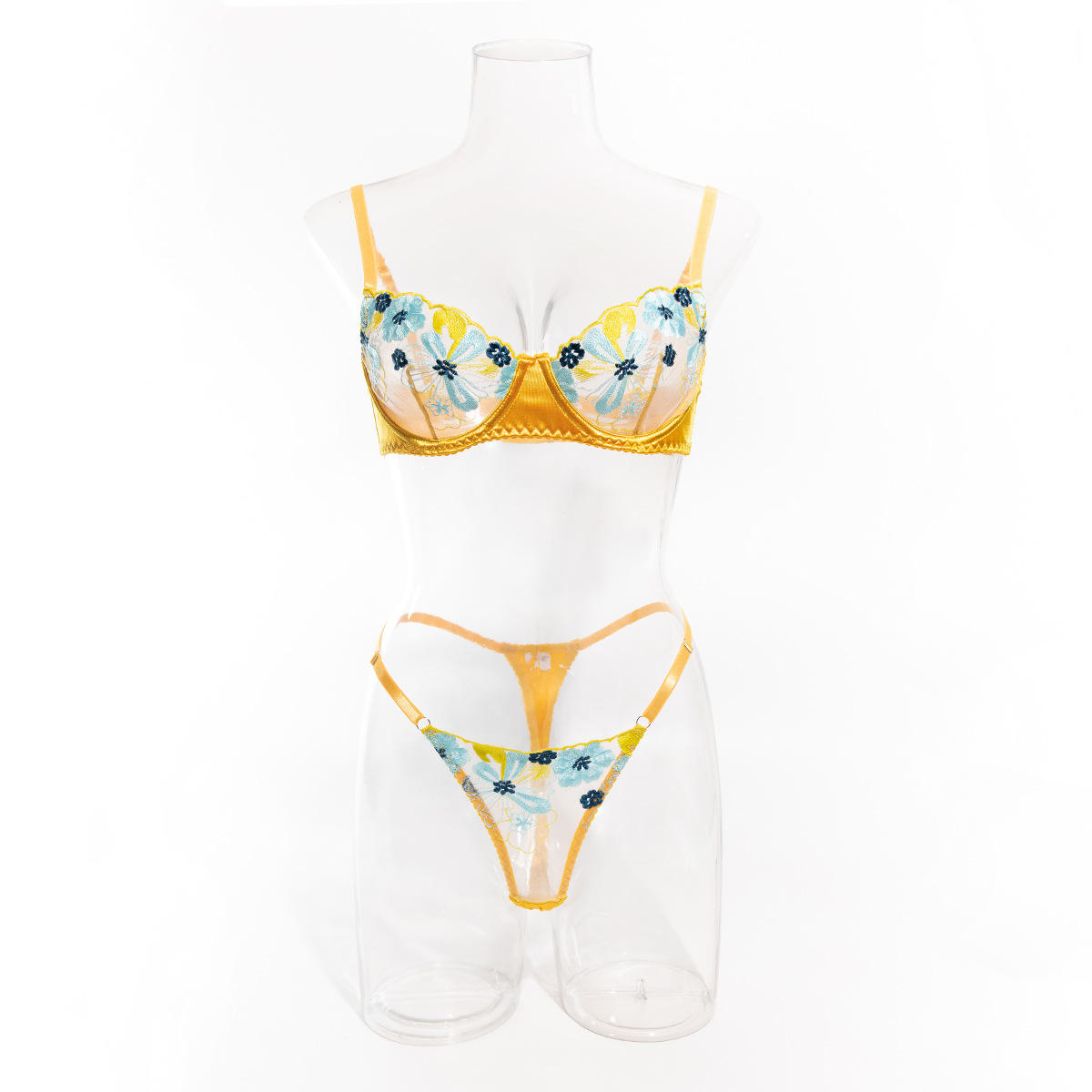 Wholesale Sexy Underwear Ultra-thin Embroidered Mesh Satin Stitching See-through 2pcd Set Lingerie