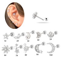 Perhiasan Tubuh Fashion dari Baja Anti Karat Perak, Anting Piercing Bentuk Bulan dengan Zirkon, untuk Tindik Cartilage, Helix, Rook, dan Conch