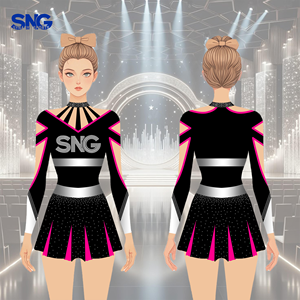 En gros Tenue de danse et de cheerleading pour jeunes, uniformes de côté de terrain rouge et noir, jupe à strass rose et noire, costume de cheerleader Negro - Product Image 3