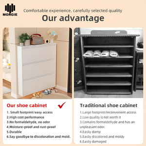 Morgie <strong>Wall</strong> <strong>Mounted</strong> Space-Saving Modern Metal Steel Three-Layer Large Capacity <strong>Shoe</strong> Clothing <strong>Storage</strong> Cabinet for Living Room - Product Image 6