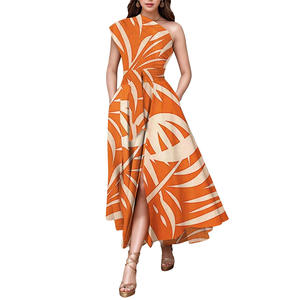 Vestidos Casuales Modernos para Mujer, Elegantes Vestidos Largos sin Mangas con Cordones, <span class=keywords><strong>Vestido</strong></span> <span class=keywords><strong>de</strong></span> Verano con Estampado y un Hombro Descubierto para Mujer - Product Image 3