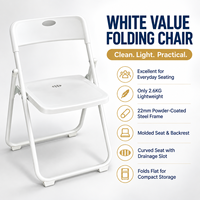 Chaise pliante Wimbledon, siège et dossier en plastique moulé par injection entièrement blancs, structure en acier, 2,6 kg, chaise pliable pour la maison, la terrasse et les événements