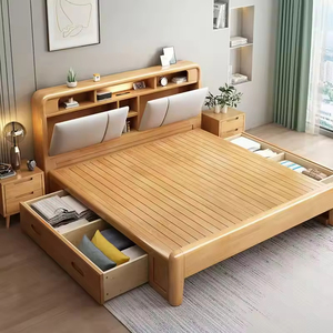 Modern <b>Single</b> Size Solid Rubber Wood Soft <b>Bed</b> Platform Multi-Functional <b>Storage</b> Adjustable Height Eco-Friendly Space DE-0208 Pre - Product Image 1