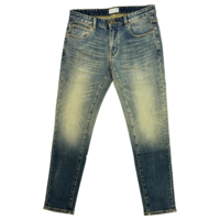 Jeans en denim vintage délavé pour homme, coupe slim droite avec poche arrière personnalisée en jacquard et patchwork, style streetwear