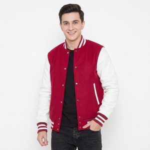 Chaqueta universitaria de cuero PU de lana de nuevo estilo personalizado para hombre, chaqueta universitaria de béisbol con cuello levantado de lana de algodón transpirable para hombre - Product Image 1