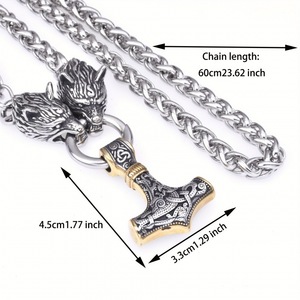 Collana vyking uomo Vintage lupo testa Mjolnir Thor martello ciondolo <span class=keywords><strong>Norse</strong></span> gioielli in acciaio inox imperatore catena collana - Product Image 4