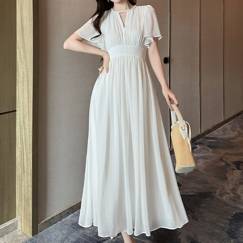 ladies white maxi dress Classic Summers Strappy Tiered - banded waist tops a flowy maxi skirt that boasts an A White Maxi Dresses for Women