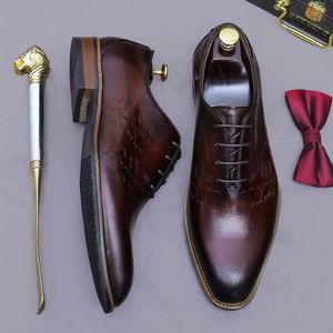 Zapatos Formales de Negocios de Cuero de Grano Completo de Lujo para Hombre, Zapatos Oxford Británicos Hechos a Mano con Punta Cuadrada y Transpirables - Product Image 1