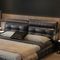 Lit de Luxe en Cuir Véritable Confortable et Durable, Style Double Princesse, Moderne, Rembourré, avec Rangement, en Bois de Chêne, Tailles Spéciales