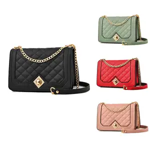 Hete Verkoop Multi-Color Populaire Mode Draagtas Pu Polyester Diamant Ruit Dames Messenger Handtas Met Metalen Ketting