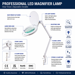 Wholesale Adjustable 3 or 5 Diopter 10W 10001m 5x Led Glass Table Desk <b>Light</b> With <b>Clamp</b> on Magnifying Lamp - Product Image 2