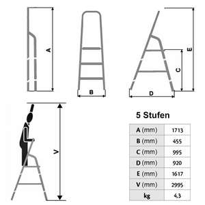 Spar-Set Mit 3 Alu-Bügelleitern, 2x Buegelleiter Mit 3 Stufen + 1x Buegelleiter Mit 5 Stufen - Product Image 6