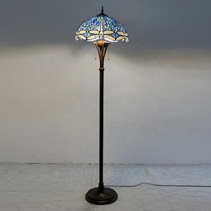 LongHuiJing 16Inch Tiffany-Style Stained Glass Floor <b>Lamp</b> with Dragonfly Motif and Resin <b>Base</b> - Product Image 5