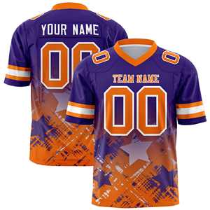 Camiseta de Fútbol Americano Personalizada con Degradado de Estrellas en Morado y Naranja - Product Image 1