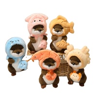 Peluche Costume Otter Fishing Squad en polyester, avec accessoires de pêche (poisson, crevette, crabe et pieuvre), jouet pour machine à griffes, cadeau d'anniversaire