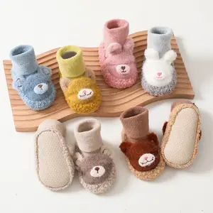 Winter Thick Fluffy Warm Silica Gel Soles Baby Shoes Socks Cute Cartoon Doll Fuzzy Warm Non-slip Baby Floor Socks