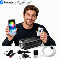 Kit de Fibre Optique 12V 16W en Aluminium avec Moteur LED RGBW pour Effet Étoile Filante via APP Mobile + 600 Fibres Optiques de 0,75 mm, 3m/pc, Dimmable, IP20, avec Capteur Sonore