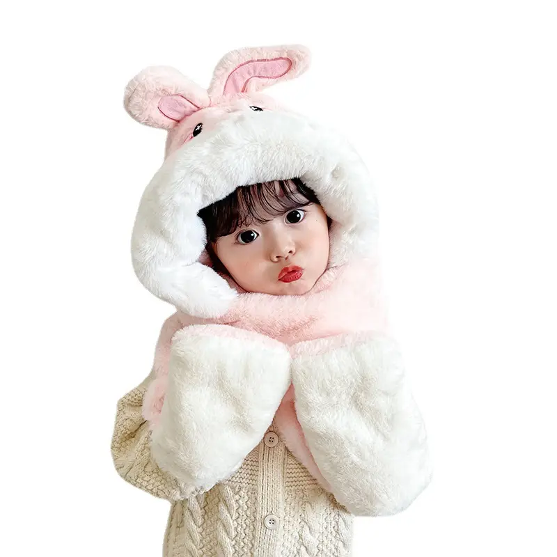 ZG-gorro de conejo grueso para niños, bufanda, guante, 3 piezas