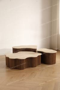 עיצוב ענן מודרני שולחן קפה בסגנון עץ אלון יוקרתי שולחן סלון מעצב שולחן מעוצב בעיצוב מיוחד שולחן קפה - Product Image 5