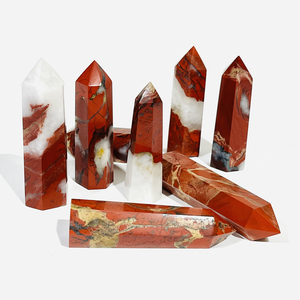 คริสตัลหินแจสเปอร์สีแดงทรงหกเหลี่ยมขัดเงาสำหรับตกแต่ง ขายส่ง - Product Image 1