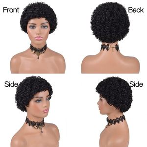Perruque Courte Bouclée Noire pour Femmes Africaines, en Fibre Haute Température, Faite à la Machine, Sans Dentelle, avec Filet Rose - Product Image 2