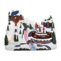 Nouvelle Arrivée Décorations de Noël Écologiques d'Intérieur : Village de Neige Musical LED avec Maison de Ski, Train Rotatif et Patineurs en Mouvement