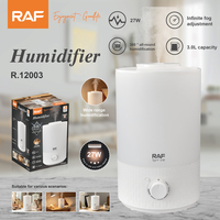 Humidificador RAF R.12003, 3.0L, 27W, 110 a 230V, Niebla de 360 Grados, Ajuste Infinito de Humedad, Cuerpo de PP, Blanco, Uso en Hogar/Oficina/Dormitorio