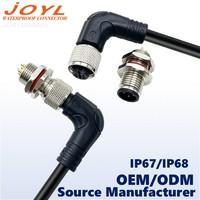 Connecteur de câble étanche JOYL M12 à angle droit en métal, 2-12 broches, IP67/IP68 pour équipement industriel