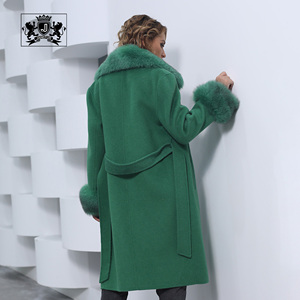 Janefur Cappotti Lunghi in Lana e Cashmere per Donna, Colori Rosa, <span class=keywords><strong>Blu</strong></span>, Verde e Bianco, <span class=keywords><strong>con</strong></span> <span class=keywords><strong>Collo</strong></span> e Polsini in <span class=keywords><strong>Pelliccia</strong></span> <span class=keywords><strong>di</strong></span> Volpe Staccabili - Product Image 3