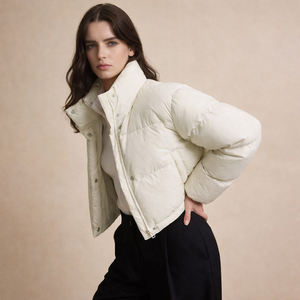 Manteau matelassé élégant pour <span class=keywords><strong>femme</strong></span>, style urbain, veste courte matelassée minimaliste à col montant, streetwear d'hiver, <span class=keywords><strong>doudoune</strong></span> - Product Image 3