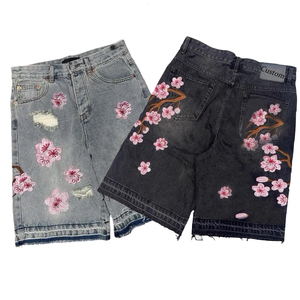 Pantaloncini larghi in cotone 100% personalizzati di alta qualità in <span class=keywords><strong>Denim</strong></span> Jorts oversize Vintage ricamati lavati per uomini stile Casual - Product Image 1