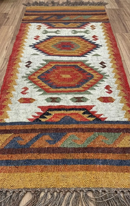 Tapis de couloir en laine et jute fait main, style bohème tribal, rustique, pour entrée, couloir, décoration intérieure - Product Image 2