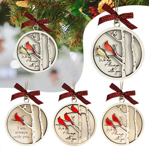 <b>Wooden</b> Christmas Ornament Circle Hanging Decor <b>Rustic</b> Style Hand Painted Bird Design For Tree Decoration - Product Image 1