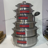 Batterie de Cuisine Économique en Aluminium Moulé Sous Pression 6 Pièces, Grande Capacité, avec Couvercle et Casserole à Soupe