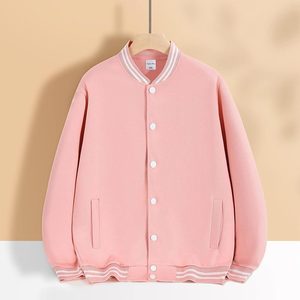 Baseball Jacket Women Black Red Trim Solid Color Polyester Autumn Winter Outerwear Leisure Wear - Product Image 4