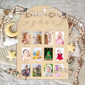 Cadeau personnalisé pour bébé, <span class=keywords><strong>tableau</strong></span> <span class=keywords><strong>photo</strong></span> en bois pour la première année du bébé - Product Image 1