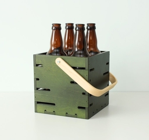 Boîte de transport en bois Vietnam Cube, teintée noir, brun, vert, avec poignée en bois courbé, 4 compartiments, coffret cadeau OEM - Product Image 1