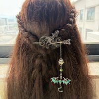 Barrette à cheveux fantaisie avec étoile en cristal vert et dragon en émail turquoise, style gothique, en argent antique, accessoire cadeau