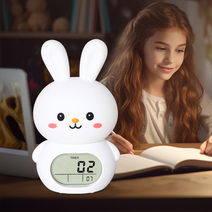 Horloge de bureau numérique USB rechargeable en silicone, design lapin mignon, avec veilleuse 7 couleurs, alarme, fonction snooze et réglage de la luminosité, idéal comme cadeau - Product Image 5