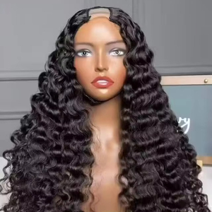 Vente en gros extensions de cheveux humains alignés sur des cuticules brutes perruque frisée birmane en <span class=keywords><strong>U</strong></span> partie perruques en V partie avec demi-perruque de cheveux humains bruts - Product Image 1