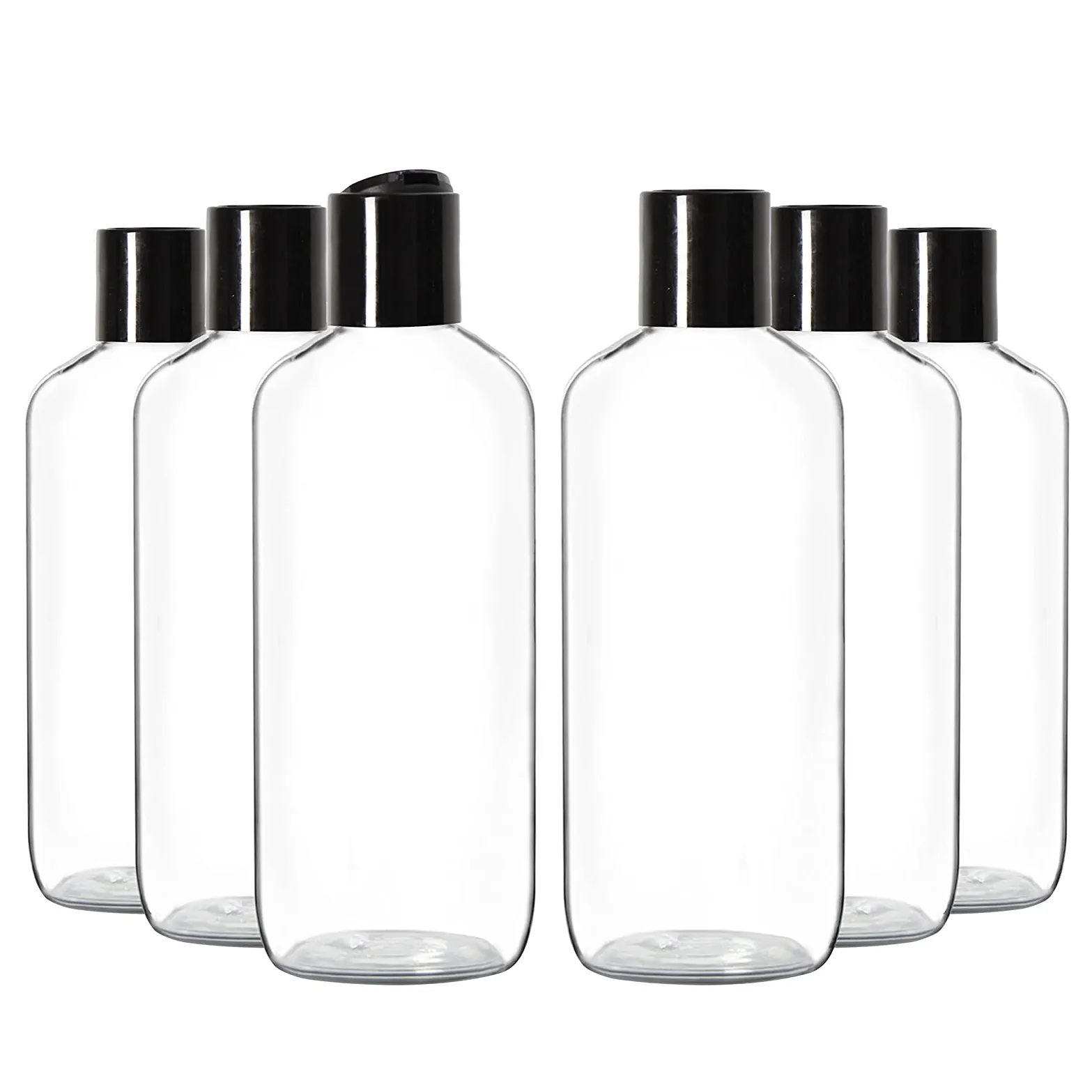 8 Oz Plastic Refillable Clear Travel Squeeze Lotion Containers Disc Cap Press Top Bottles for Shower Gel Shampoo Body Wash