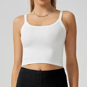 High Quality Cotton Elastic Women's Tank Tops Sexy Street Wear High Impact Ribbed Tank Sports Bra Top