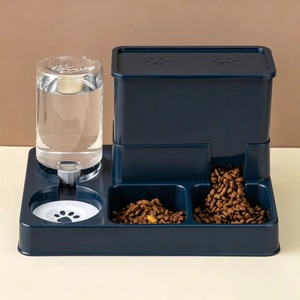 Distributeur automatique de nourriture pour animaux de compagnie avec distributeur d'eau pour chats et chiens, double bol de stockage de nourriture avec motif de patte - Product Image 1